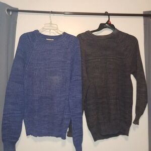 2 Vintage L.L. Bean‎ Mens Pullover Sweaters Blue and Gray Knit Cotton Medium